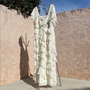 Roaman's Cream Ruffled Midi Dress